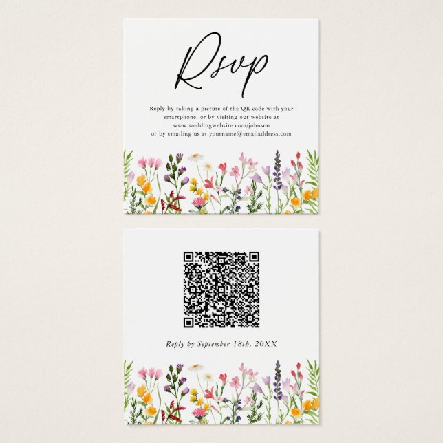 Carte de réponse de mariage aux fleurs sauvages av (Devant & derrière)