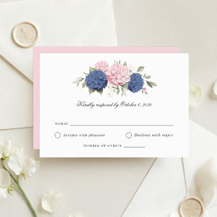 Carte de réponse de mariage aux hortensias rose et