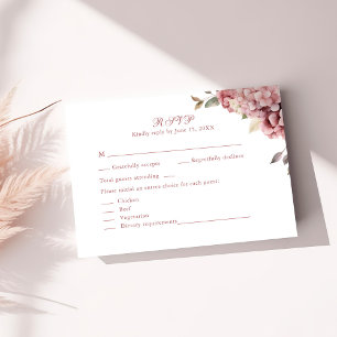 Carte de réponse de mariage aux hortensias rose po