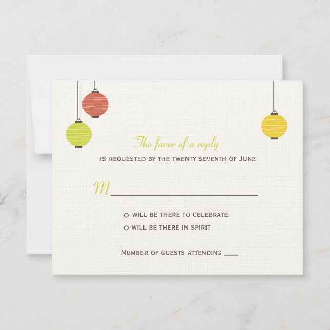 Carte de réponse de mariage aux lanternes suspendu (Devant)