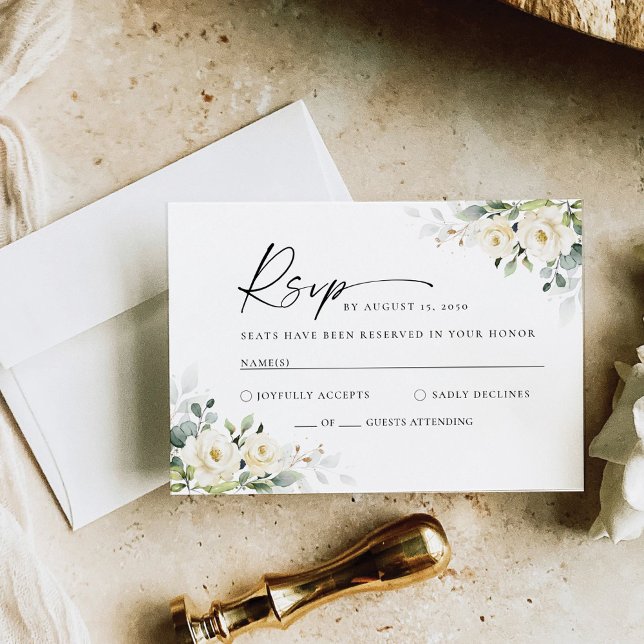Carte de réponse de mariage aux roses blanches de  (Créateur téléchargé)