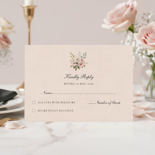 Carte de réponse de mariage aux roses roses élégan