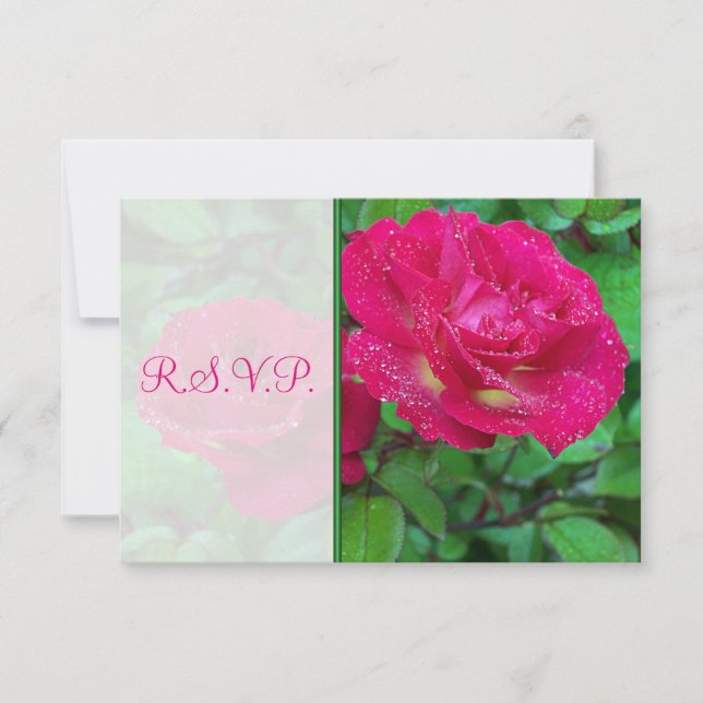 Carte de réponse de mariage aux roses roses et jau (Devant)
