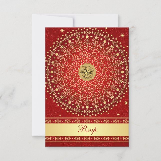 Carte de réponse de mariage aux rouleaux d'or roug (Devant)