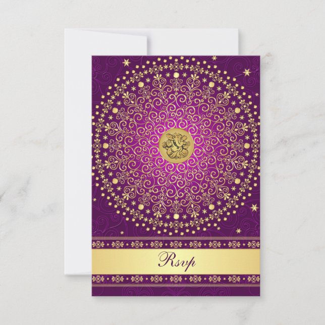 Carte de réponse de mariage aux rouleaux violets e (Devant)