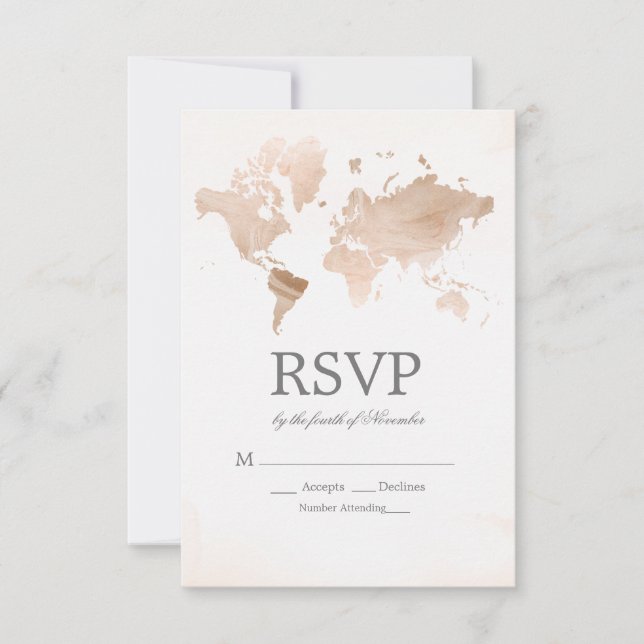 Carte de réponse de mariage avec carte du monde aq (Devant)