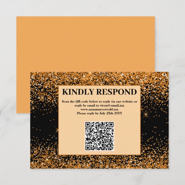 Carte de réponse de mariage avec code QR paillette (Devant / Derrière)