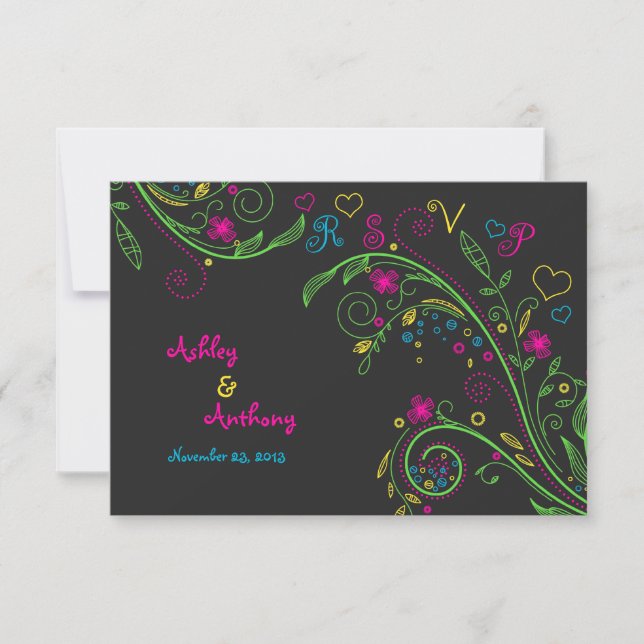 Carte de réponse de mariage avec lettrage néon sur (Devant)