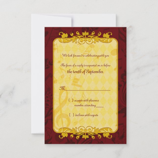 Carte de réponse de mariage avec notes de musique  (Devant)