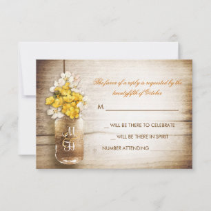 Carte de réponse de mariage avec pot Mason et fleu
