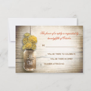 Carte de réponse de mariage avec pot Mason et fleu