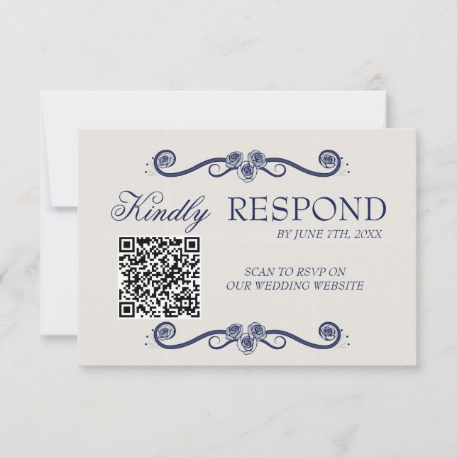 Carte de réponse de mariage avec QR Code | Élégant (Devant)