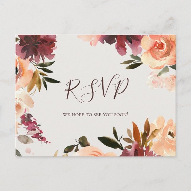 Carte de réponse de mariage beige floral orange de (Devant)