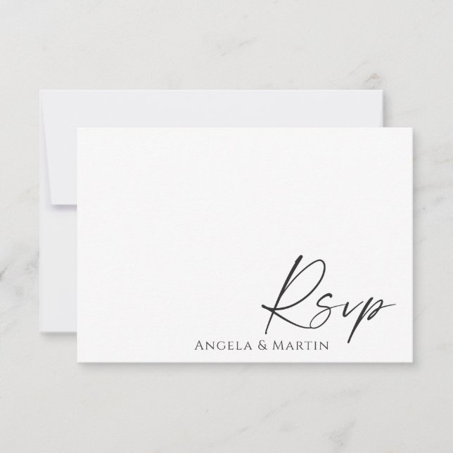 Carte de réponse de mariage blanc noir minimaliste (Devant)