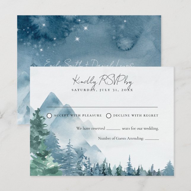 Carte de réponse de mariage bleu crépusculaire rus (Devant / Derrière)