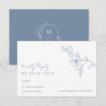 Carte de réponse de mariage bleu poussiéreux flora