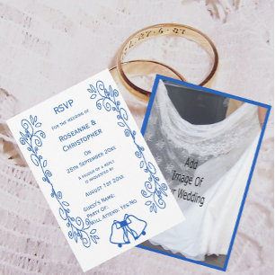 Carte de réponse de mariage Bleu Saphir Cloches à