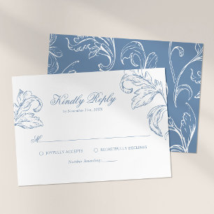 Carte de réponse de mariage bleu vintage Rococo