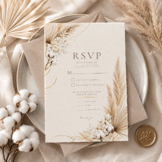 Carte de réponse de mariage bohème Élégance Pampas