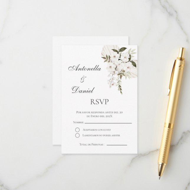 Carte de réponse de mariage bohème espagnol (Devant/Arrière en situation)