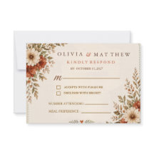 Carte de réponse de mariage botanique en terre cui