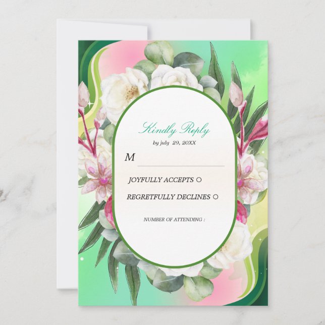 Carte de réponse de mariage botanique vert menthe (Devant)
