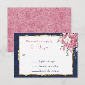 Carte de réponse de mariage Bouquet de roses bleue