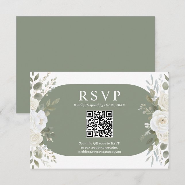 Carte de réponse de mariage chic avec code QR Ivor (Devant / Derrière)