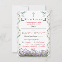 Carte de réponse de mariage chrétien avec croix