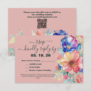 Carte de réponse de mariage corail rose floral gra