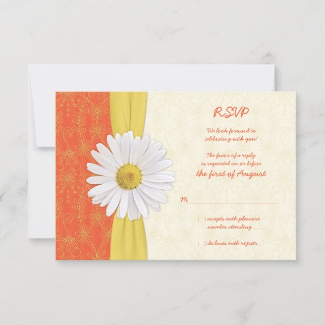 Carte de réponse de mariage Daisy Orange, Jaune, I (Devant)