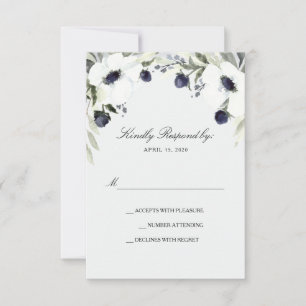 Carte de réponse de mariage d'anémone d'aquarelle