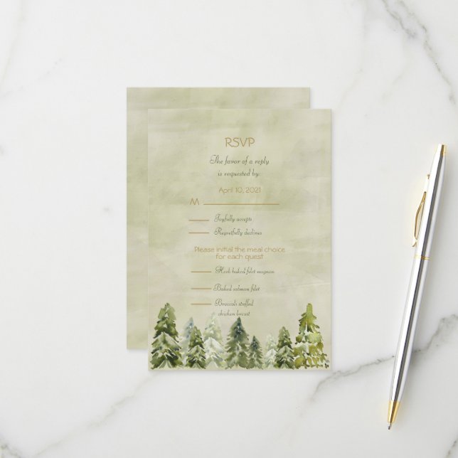 Carte de réponse de mariage dans les pins (Devant/Arrière en situation)