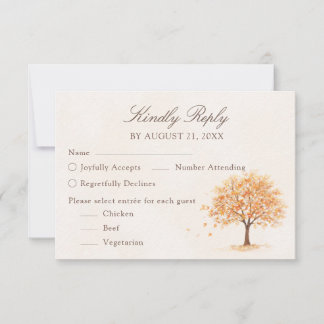 Carte de réponse de mariage d'arbre d'automne à l'