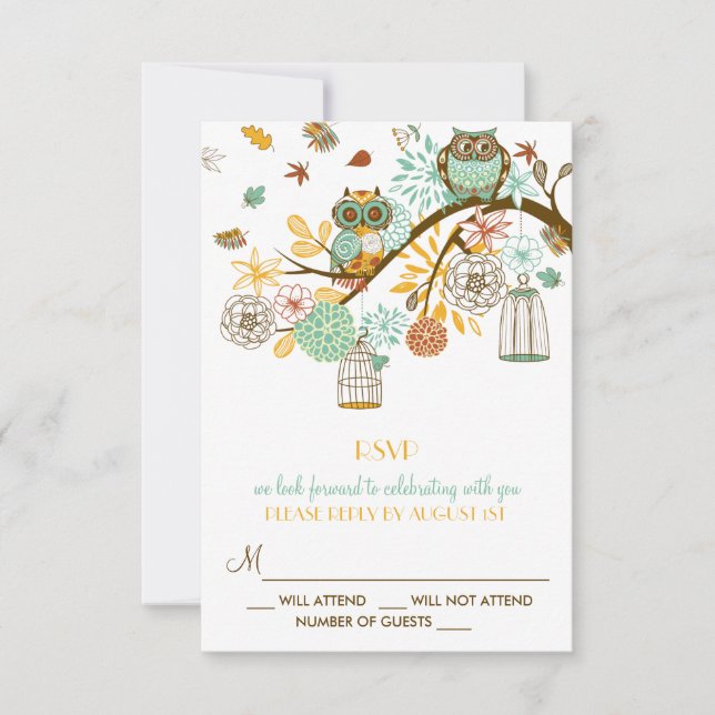 Carte de réponse de mariage d'automne avec des hib (Devant)