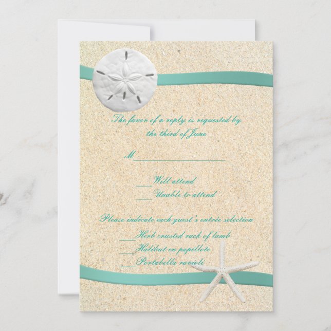 Carte de réponse de mariage de plage de sable Doll (Devant)