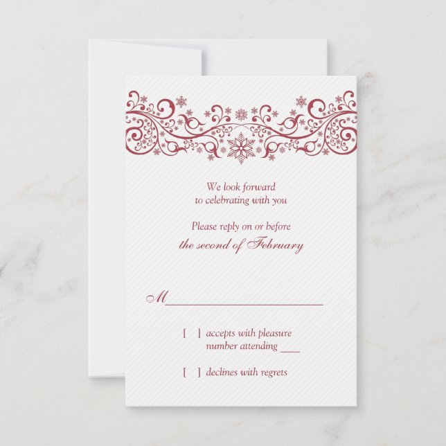 Carte de réponse de mariage d'hiver flocon de neig (Devant)