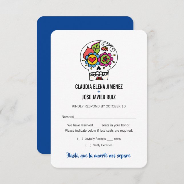 Carte de réponse de mariage Dia de los Muertos (Devant / Derrière)
