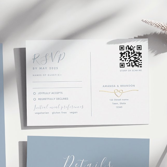 Carte de réponse de mariage Dusty Blue avec code Q (Créateur téléchargé)