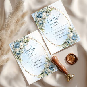 Carte de réponse de mariage élégante au bleu pouss