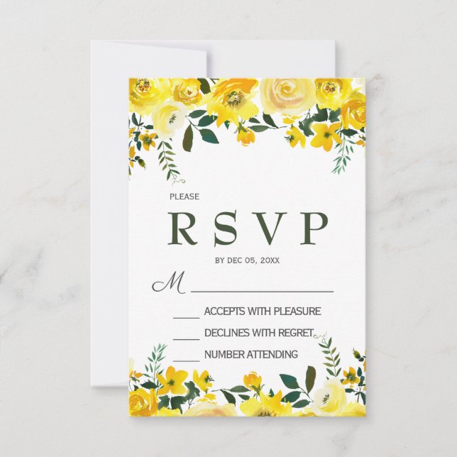 Carte de réponse de mariage élégante aux fleurs de (Devant)