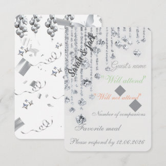Carte de réponse de mariage élégante blanche et ar