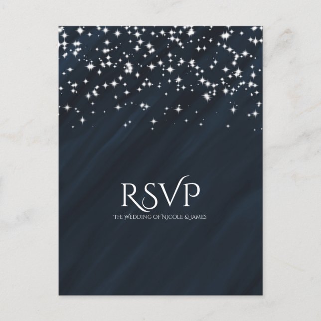 Carte de réponse de mariage élégante Blue & Sparkl (Devant)