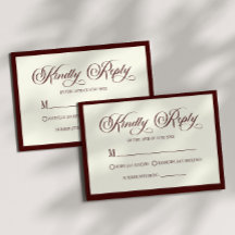 Carte de réponse de mariage élégante burgundy fonc