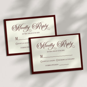 Carte de réponse de mariage élégante burgundy fonc