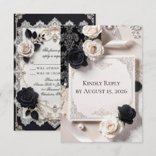 Carte de réponse de mariage élégante en dentelle n