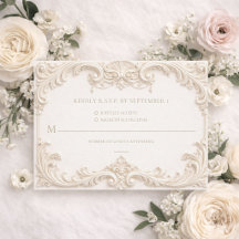 Carte de réponse de mariage élégante en ivoire bar
