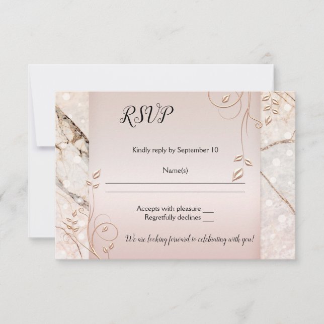 Carte de réponse de mariage élégante en marbre ave (Devant)