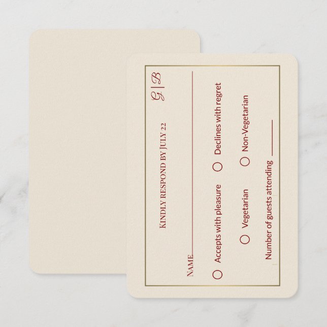 Carte de réponse de mariage élégante et minimalist (Devant / Derrière)