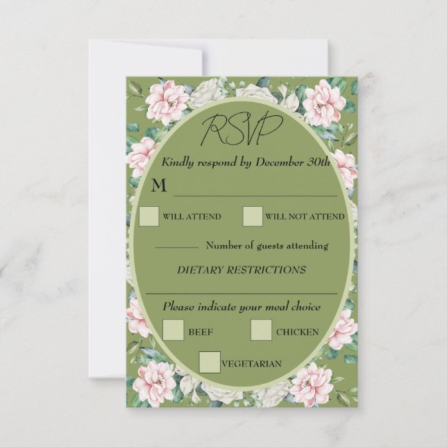Carte de réponse de mariage Élégante Étreinte Flor (Devant)